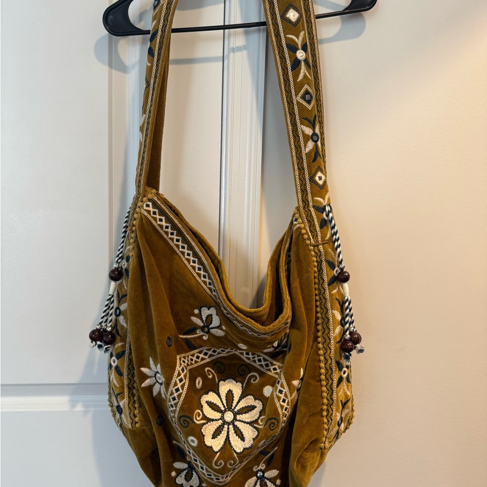 Free People embroidered slouchy side bag with yellow floral